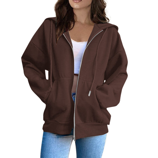 Damen nan lässige Kapuzenjacke mit durchgehendem Reißverschluss, Kängurutaschen und voluminösen Raglanärmeln Nord Taschen