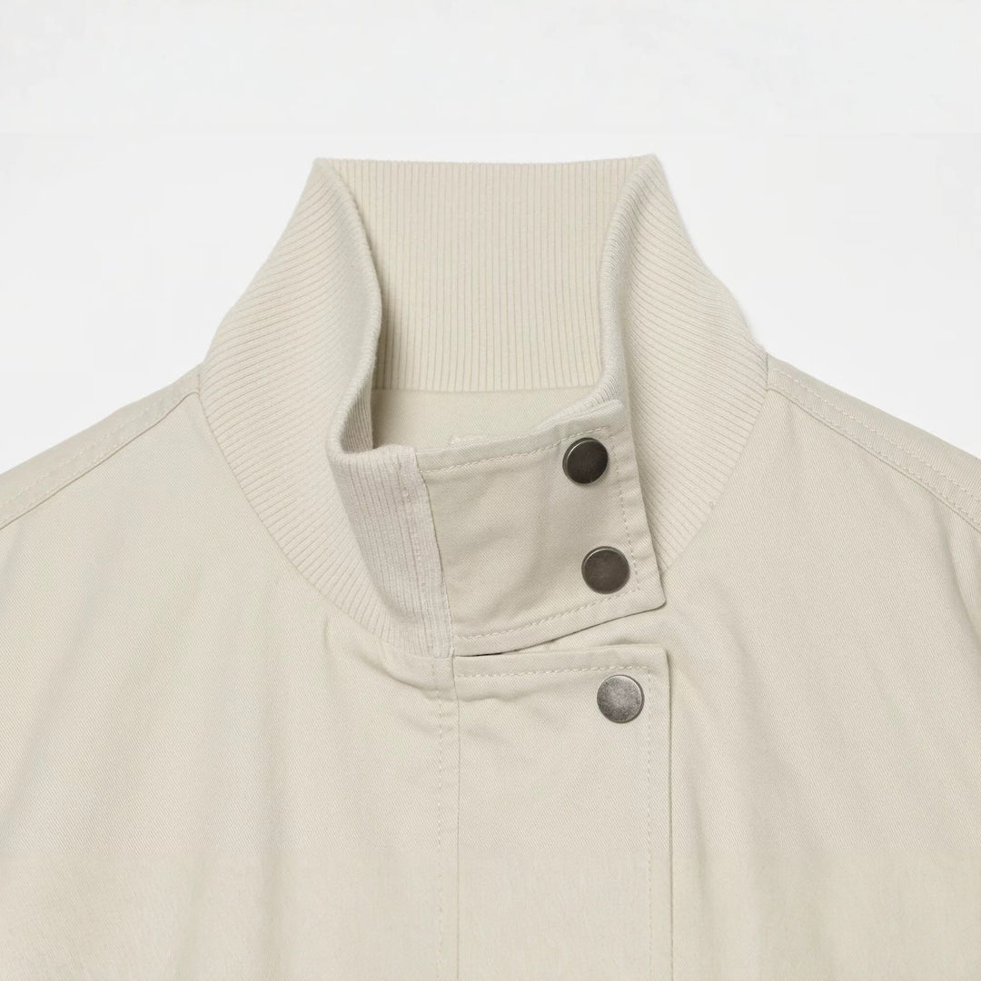 Damen Boxy Kurzblouson mit hohem Rippstehkragen und Tunnelzugsaum Nord Taschen