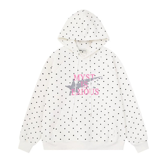 Damen Oversize-Kapuzenpullover mit Polka-Dot-Allover, Kängurutasche und Stern-Grafik Nord Taschen