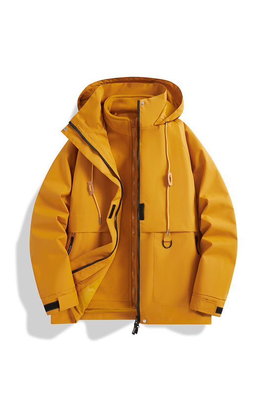 Herren Mehrlagige Softshell-Utilityjacke mit integriertem Fleece-Innenjackett, Kordelzugkapuze und Multifunktions-Taschen Nord Taschen