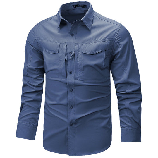 Herren Langarm Outdoor-Hemd mit Ripstop, Brustklappen und Reißverschlusstasche Nord Taschen
