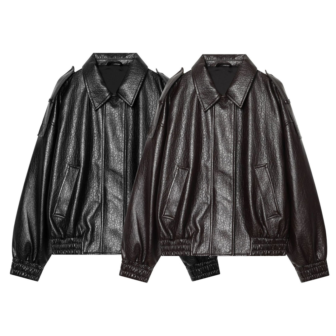 Damen Kurzes glänzendes Biker-Blouson aus veganer Lederoptik mit Ballonärmeln Nord Taschen