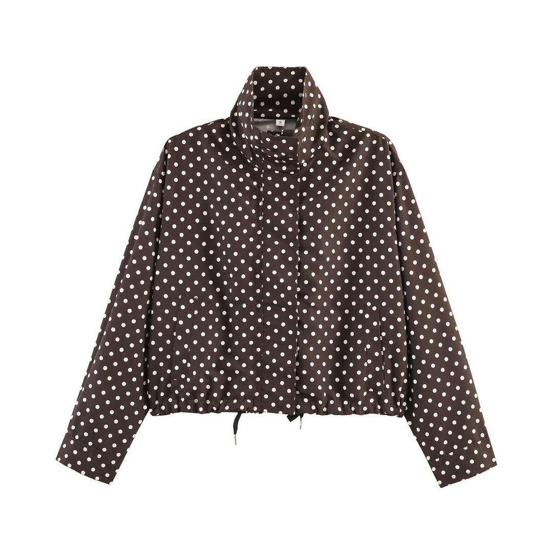 Damen Gepunktete Kurzjacke mit Stehkragen, verdeckter Frontleiste und Kordelzug Nord Taschen