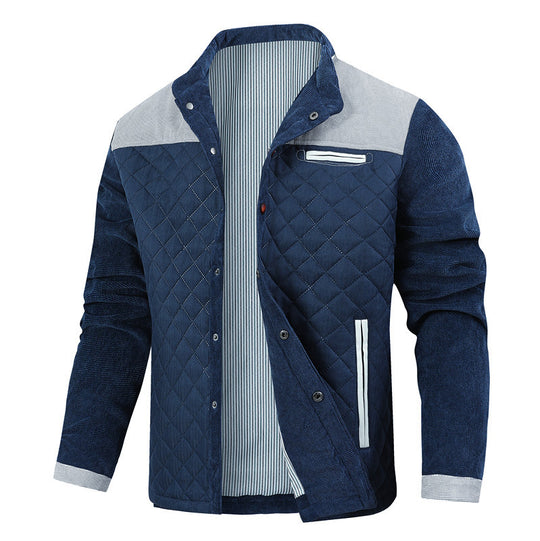 Herren Steppjacke im Cord-Mix mit Kontrast-Schulterpartie und verdeckter Druckknopfleiste Nord Taschen