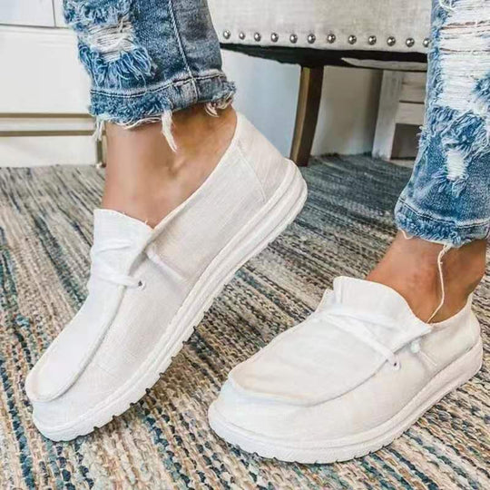 Damen nan Segeltuch-Mokassin-Sneaker mit elastischer Schnürung gepolstertem Komfortfußbett und profilierter Gummisohle