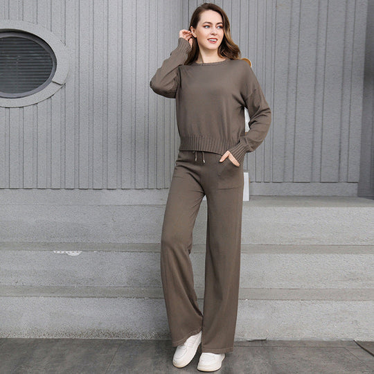 Damen gemütliches Strick-Loungewear-Set mit weitem Schnitt und praktischen Taschen Nord Taschen