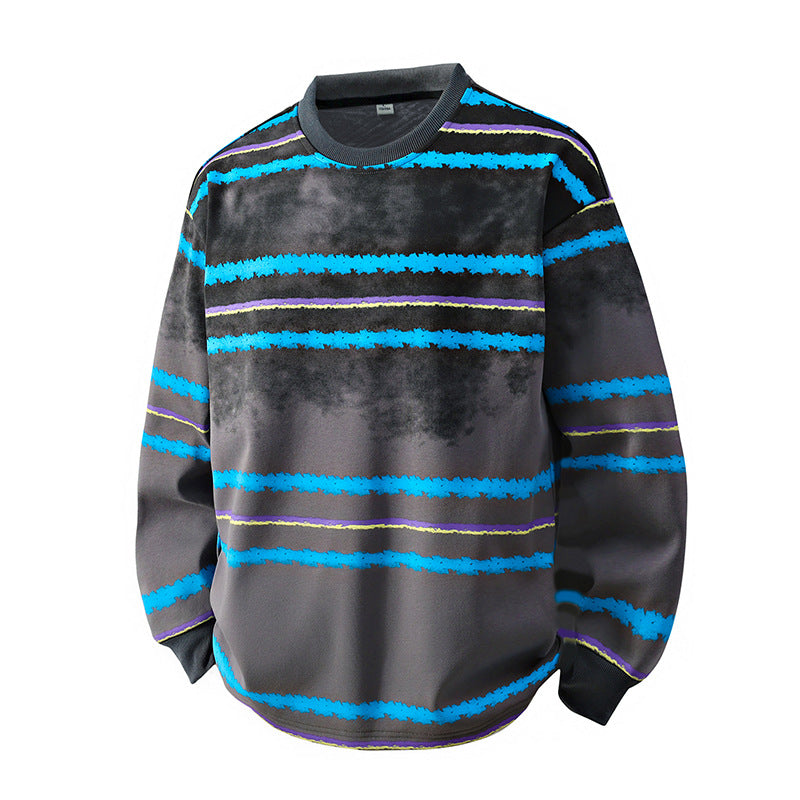 Herren Rundhals-Sweatshirt mit Aquarellstreifen und gerippten Bündchen Nord Taschen