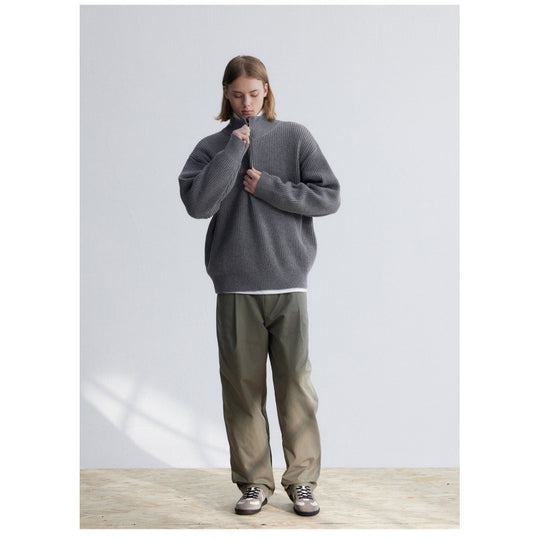Herren Oversized-Rippenstrick Halbzip-Pullover mit Stehkragen Nord Taschen