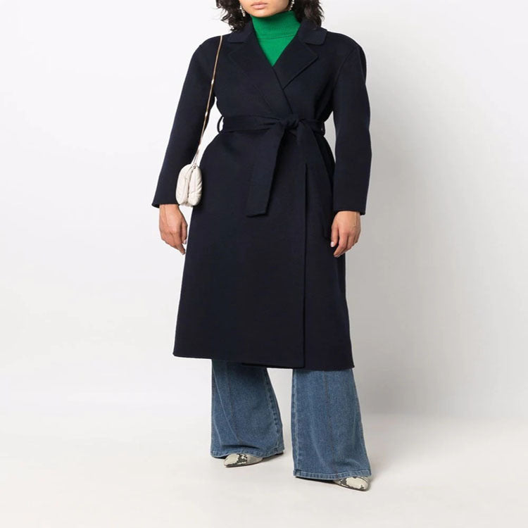 Damen Midi-Wickelmantel aus Woll-Kaschmirmix mit Schalkragen und Bindegürtel Nord Taschen
