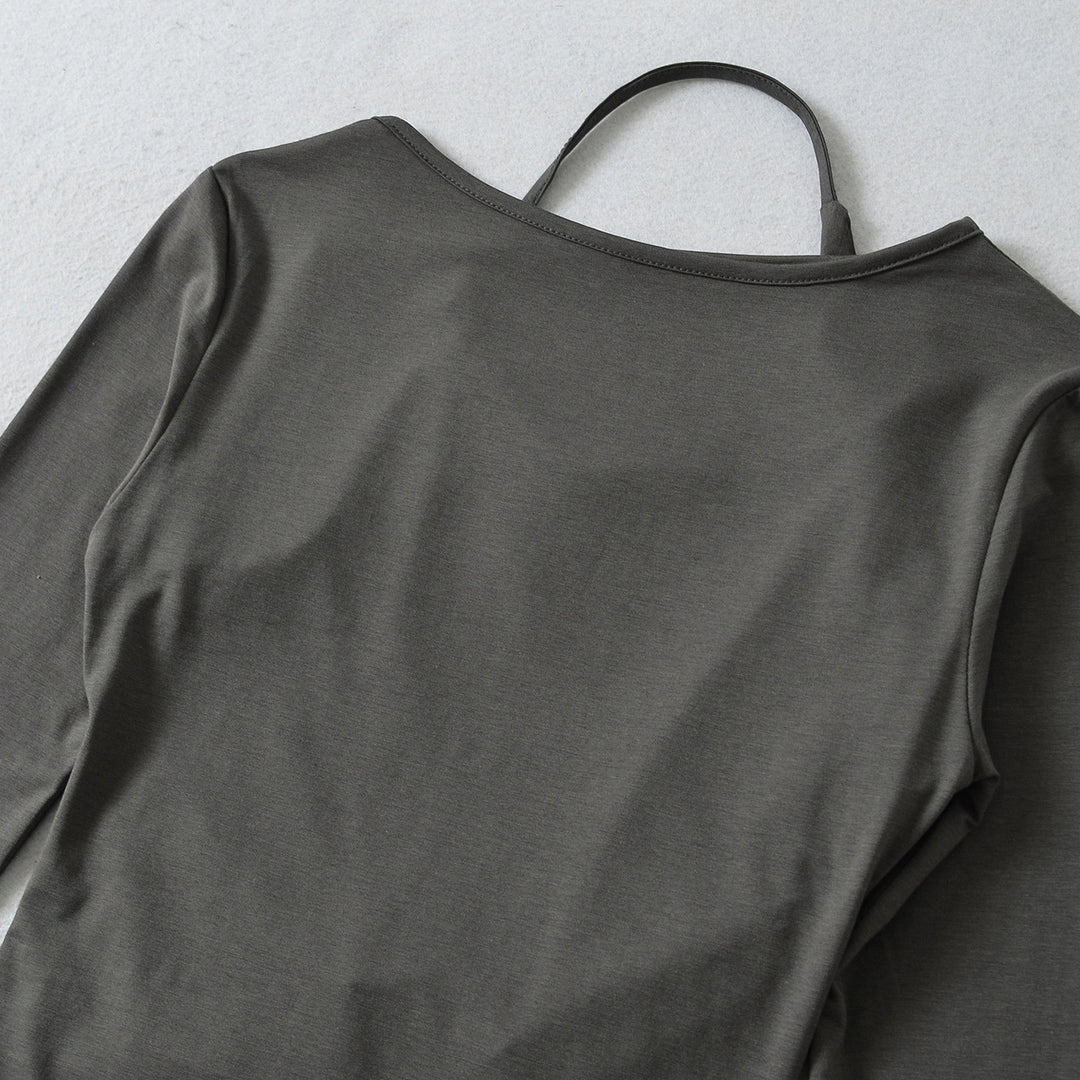 Damen Figurbetontes Langarm-Midikleid mit asymmetrischem Saum, Raffung und Neckholder Nord Taschen