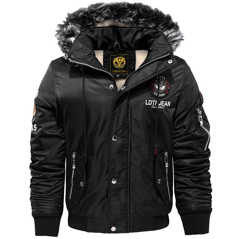 Herren Wattierter Pilotenbomber mit Teddyfleece‑Innenfutter, Kunstfellkapuze und Utility‑Taschen Nord Taschen