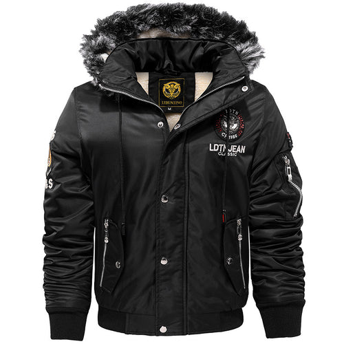 Herren Wattierter Pilotenbomber mit Teddyfleece‑Innenfutter, Kunstfellkapuze und Utility‑Taschen Nord Taschen