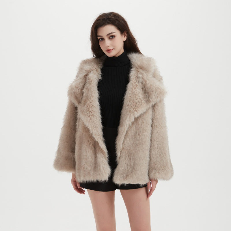 Damen Kurzer Boxy-Faux‑Fur‑Cardigan mit dichtem Hochflor und offener Front Nord Taschen