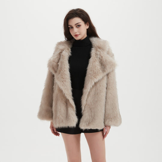 Damen Kurzer Boxy-Faux‑Fur‑Cardigan mit dichtem Hochflor und offener Front Nord Taschen