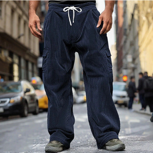 Herren Cord-Optik Cargo-Jogger mit Tunnelzug, elastischem Bund und aufgesetzten Klapptaschen Nord Taschen