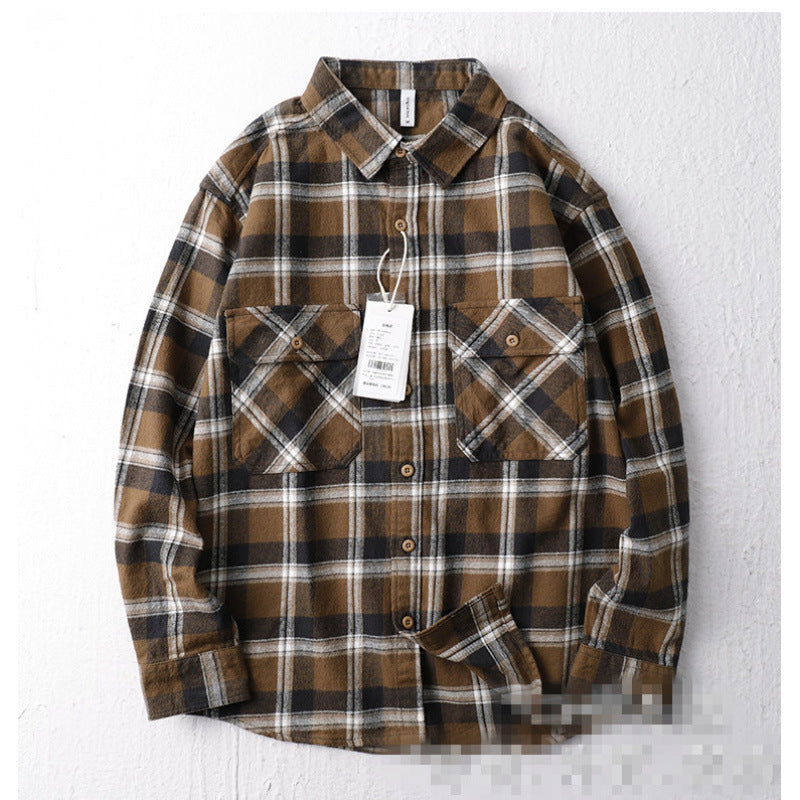 Herren Oversize Kariertes Flanell-Hemdjacke mit aufgesetzten Pattentaschen Nord Taschen