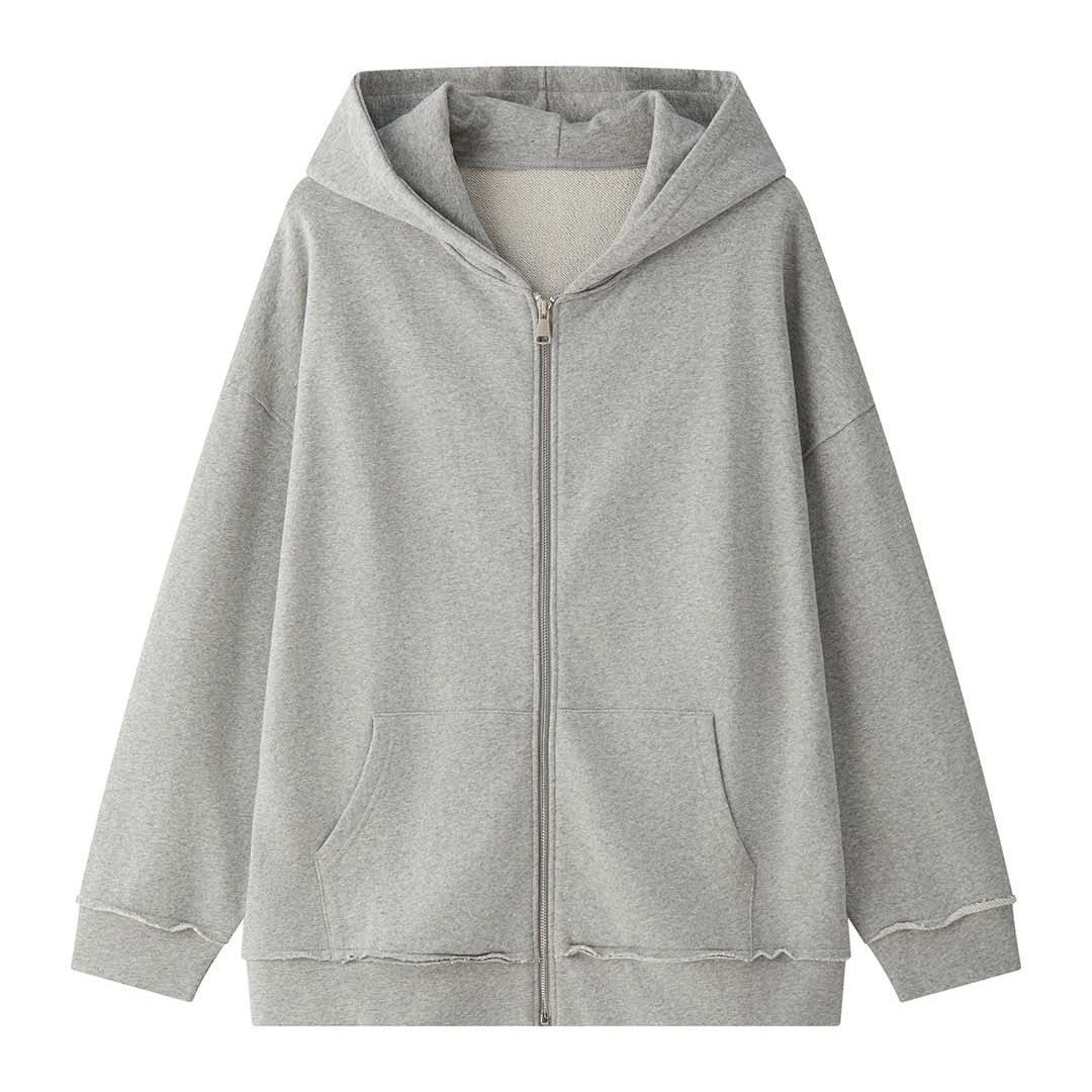 Damen Relaxed-Zip‑Hoodie im Used‑Look mit ausgefransten Kanten Nord Taschen