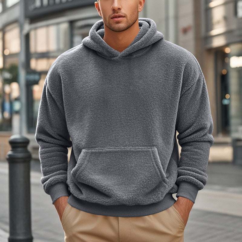 Herren Sherpa-Kapuzenpullover im Teddy-Fleece mit Kängurutasche und Rippbündchen Nord Taschen