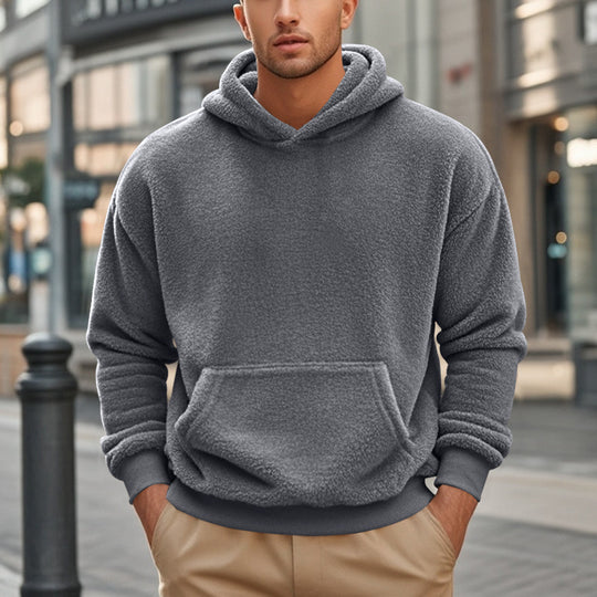 Herren Sherpa-Kapuzenpullover im Teddy-Fleece mit Kängurutasche und Rippbündchen Nord Taschen