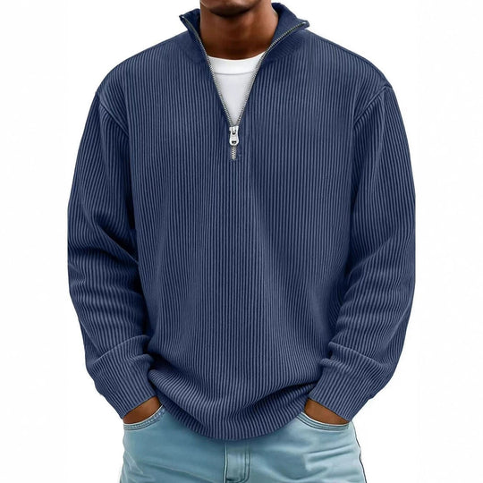 Herren gerippter Strickpullover mit Halbreißverschluss und Stehkragen Nord Taschen