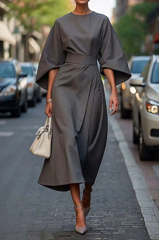 Damen Elegantes Maxikleid mit Befestigungsband und weitem Ärmel