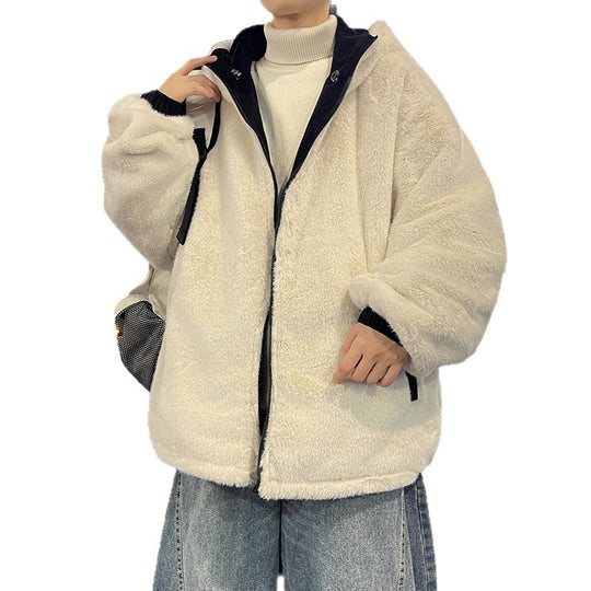 Herren Oversize Kapuzenjacke mit Teddyfutter, Zwei-Wege-Reißverschluss und Utility-Taschen Nord Taschen