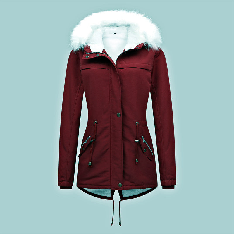 Damen Taillierter Winterparka mit Thermofleece-Futter und abnehmbarer Kunstfellkapuze Nord Taschen