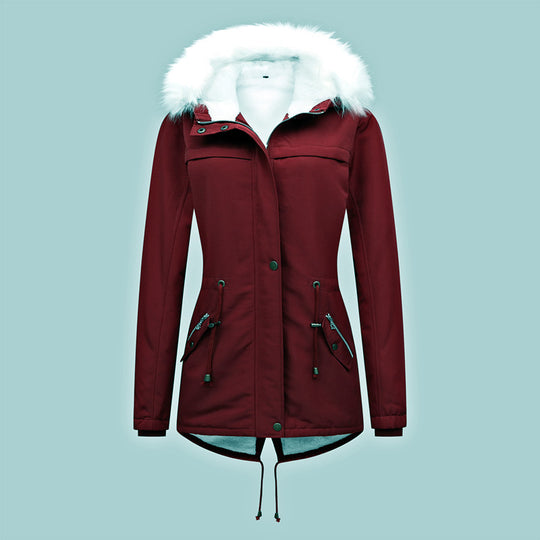 Damen Taillierter Winterparka mit Thermofleece-Futter und abnehmbarer Kunstfellkapuze Nord Taschen