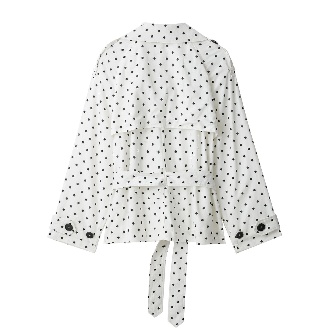 Damen Gepunkteter Cropped Trenchcoat mit Taillengürtel und doppelreihiger Knopfleiste Nord Taschen