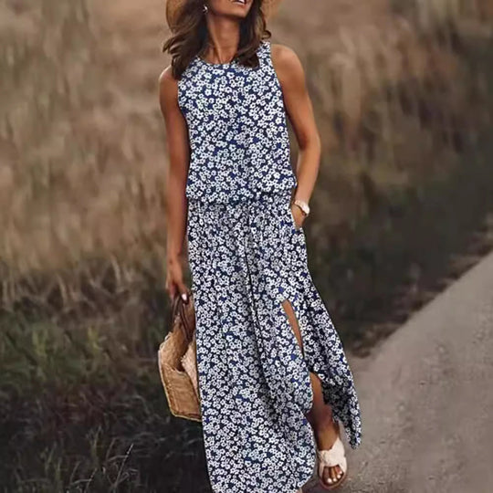 Damen Maxikleid mit floralem Schnitt und bequemen Taschen