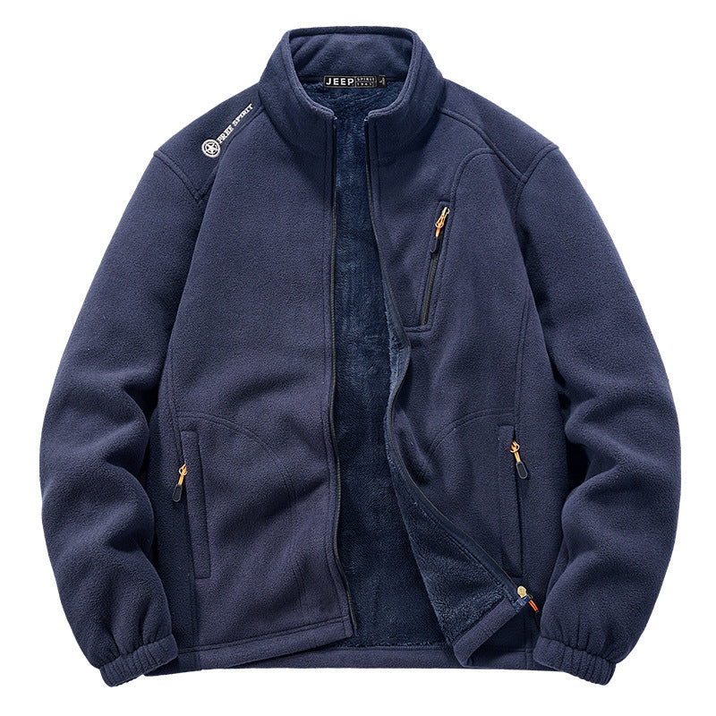 Herren Thermo‑Fleecejacke mit Sherpa‑Innenfutter, Stehkragen und Reißverschlusstaschen Nord Taschen