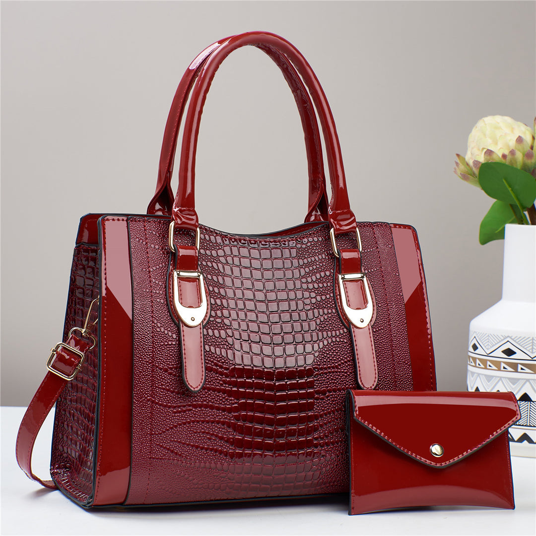 Damen elegante Handtasche mit Kroko-Prägung und abnehmbarer Clutch Nord Taschen
