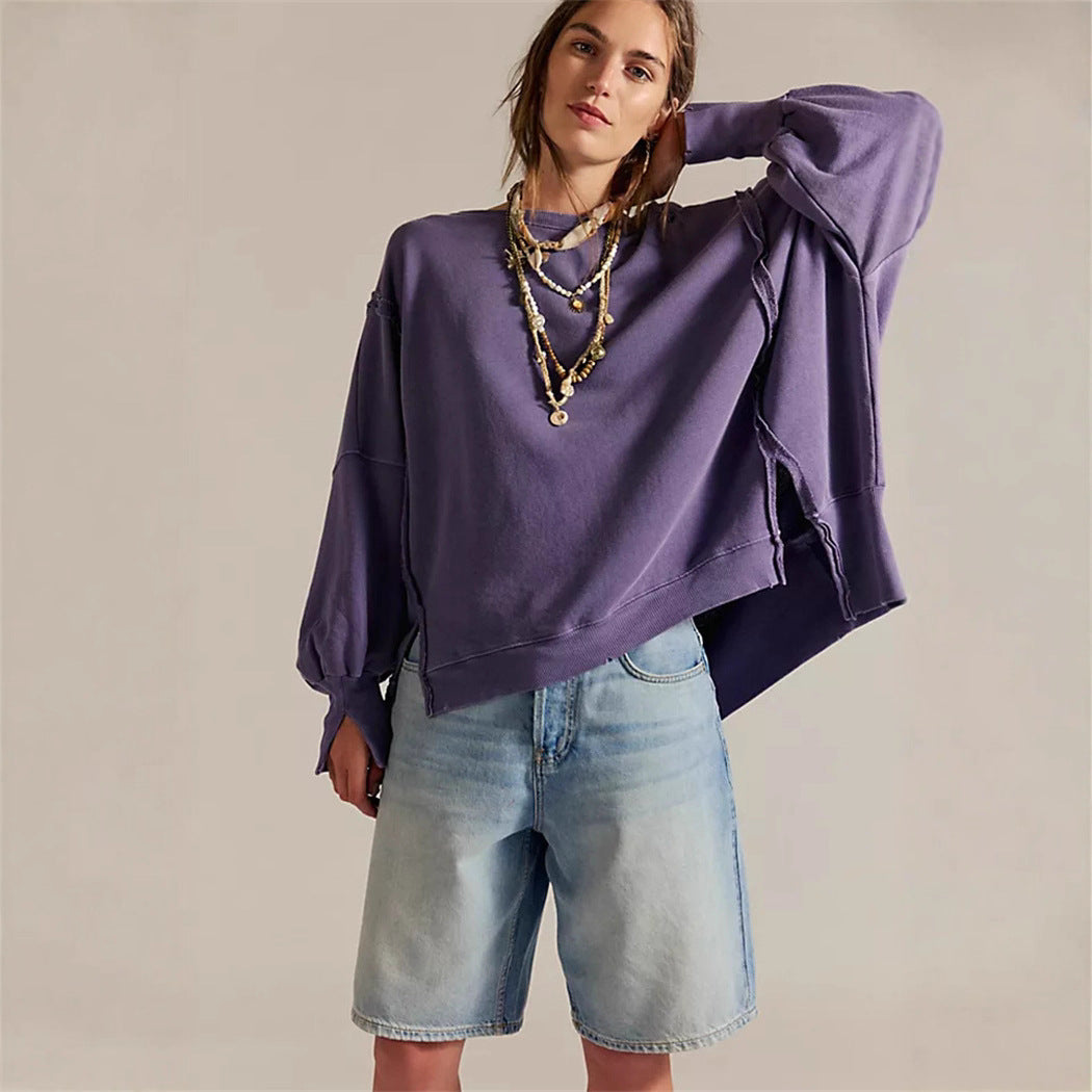 Damen oversized Sweatshirt mit Ballonärmeln, offenen Saumnähten und seitlichen Schlitzen Vittorelli