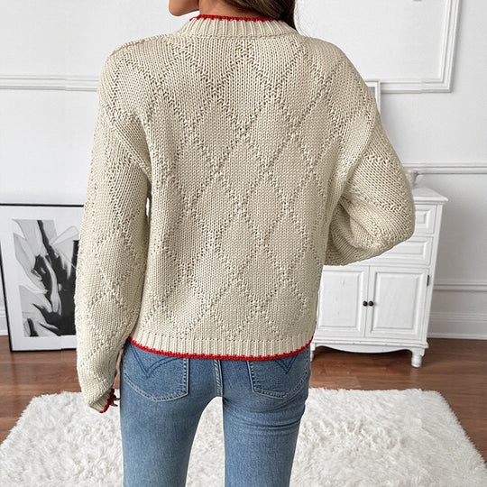 Damen Gemusterter Strickpullover mit Fischmotiv Nord Taschen