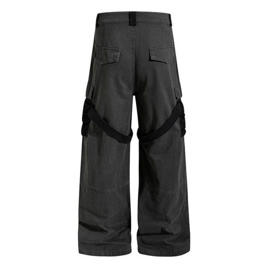 Damen Weite Cargo‑Palazzo‑Hose mit Utility‑Taschen und Mesh‑Einsätzen Nord Taschen