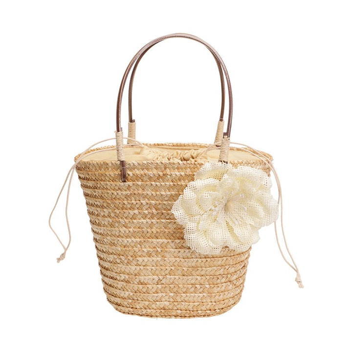 Damen modische Strohtasche mit dekorativem Blumendetail Nord Taschen