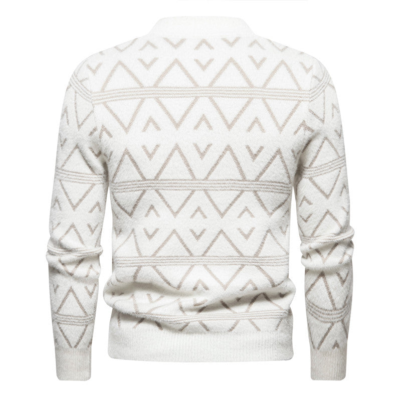 Herren Feinstrick-Mockneck-Pullover mit geometrischem Jacquardmuster und geripptem Saum Nord Taschen