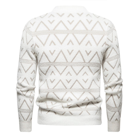 Herren Feinstrick-Mockneck-Pullover mit geometrischem Jacquardmuster und geripptem Saum Nord Taschen
