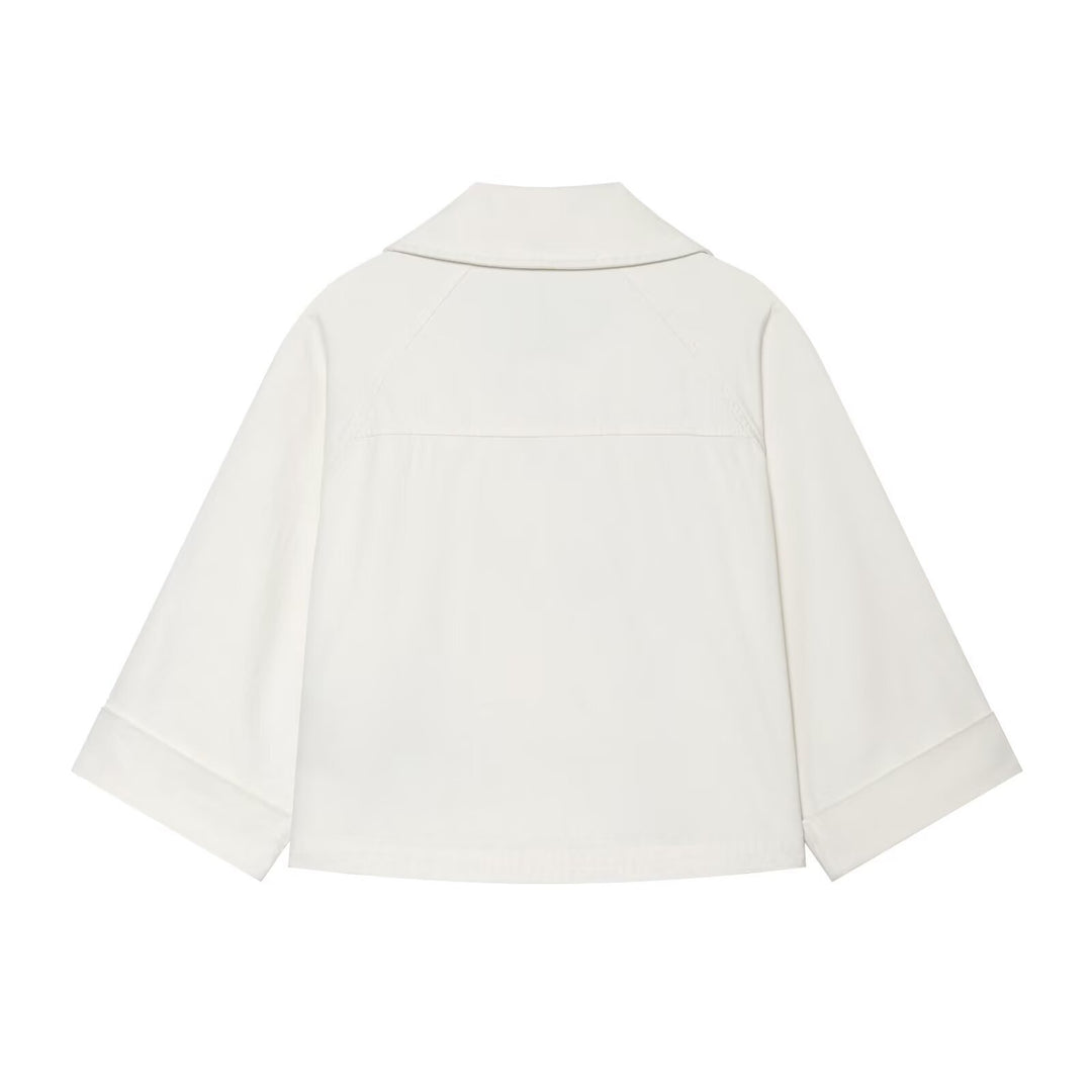 Damen Kurzes Doppelreihiges Trench‑Cape mit weitem Kragen und dreiviertel Ärmeln Nord Taschen