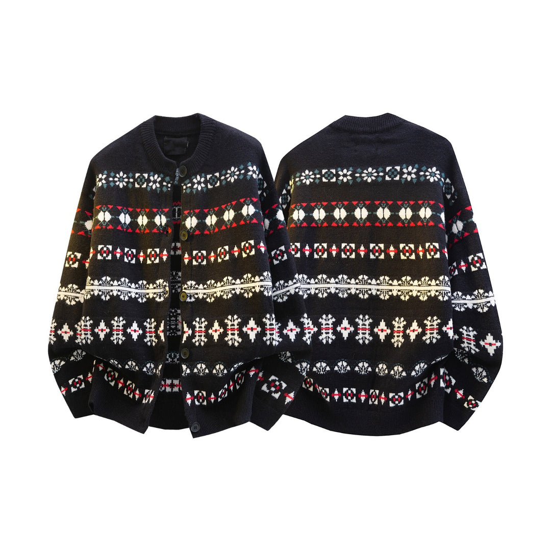 Damen Norwegermuster Strickcardigan mit Knopfleiste und Oversize-Schnitt Nord Taschen