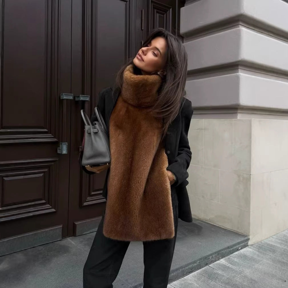 Damen lange luxuriöse Kunstpelz‑Stola mit hohem Kuschelkragen Nord Taschen