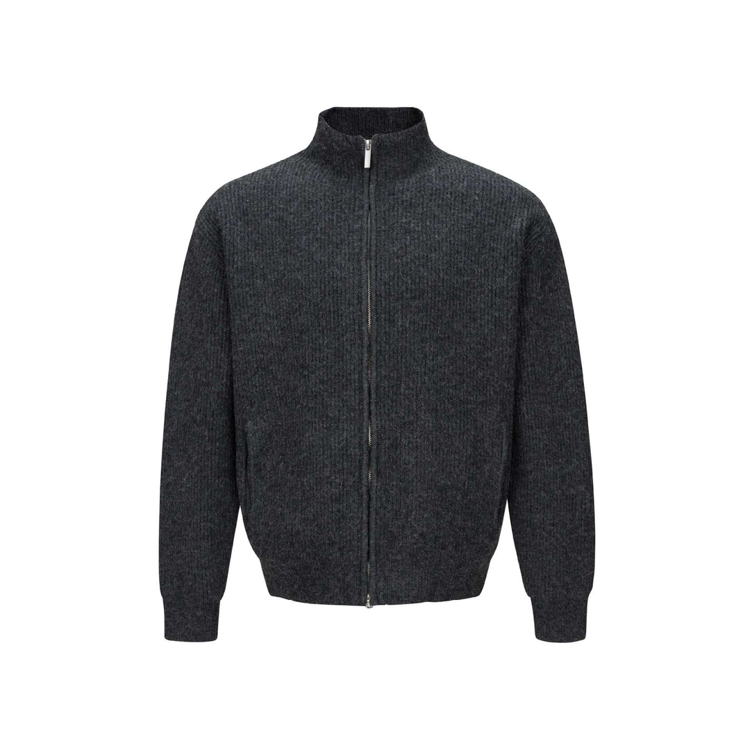 Unisex Kurzer gerippter Strickzipper mit hohem Stehkragen und schlankem Bund Nord Taschen