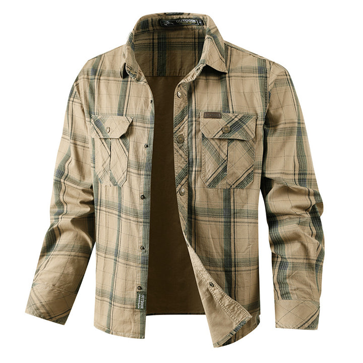 Herren  kariertes Overshirtjacke aus Baumwoll-Twill mit doppelt verstärkten Brusttaschen und verlängertem Schnitt Nord Taschen