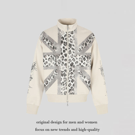Damen Zip-Sweatjacke mit Stehkragen und Leoparden‑Union‑Jack‑Print Nord Taschen
