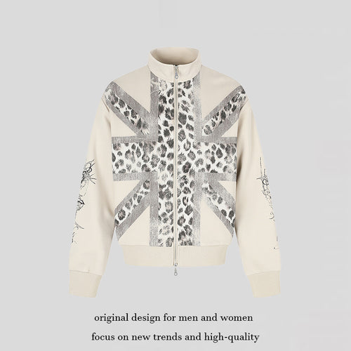 Damen Zip-Sweatjacke mit Stehkragen und Leoparden‑Union‑Jack‑Print Nord Taschen