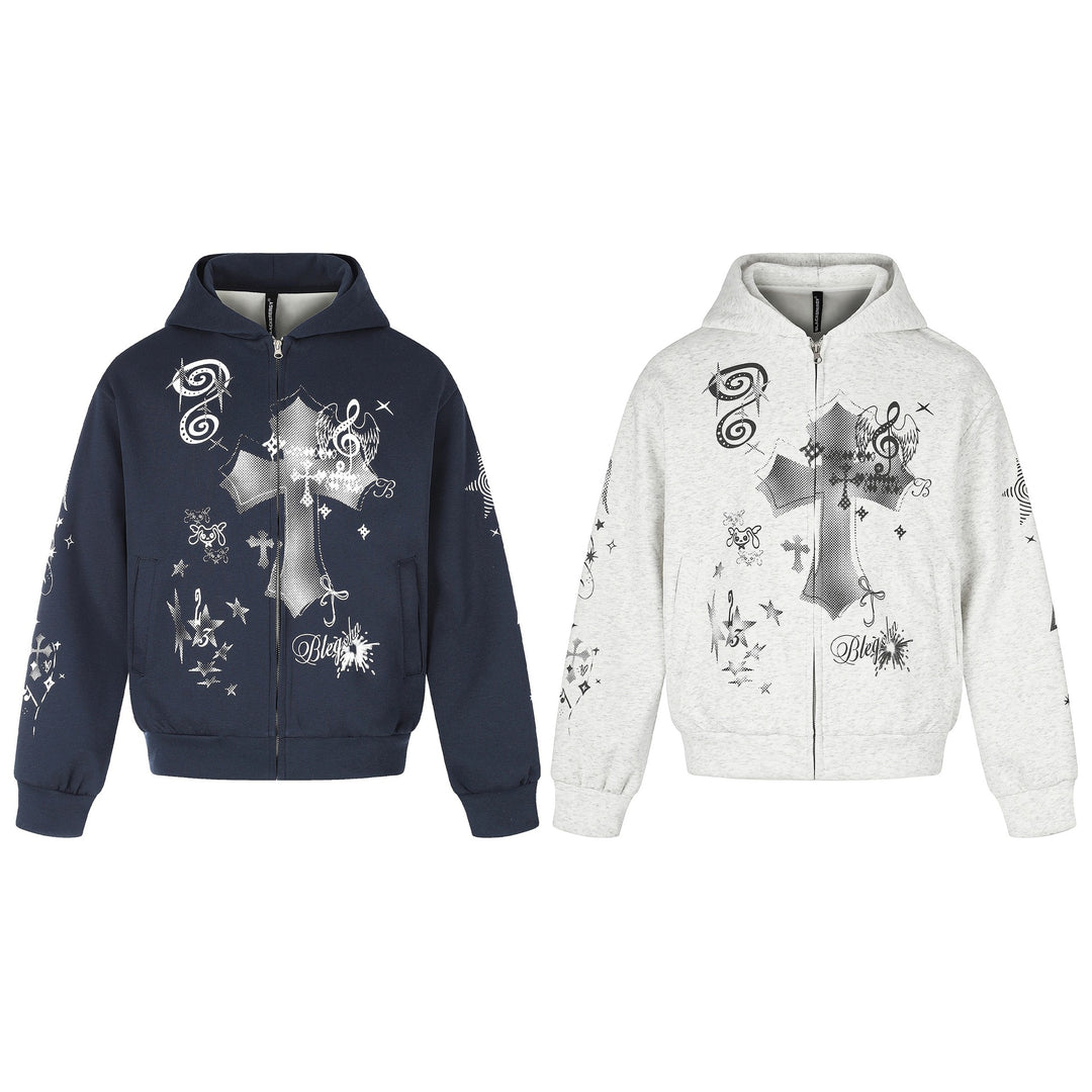 Unisex Bedruckte Kapuzen‑Zipjacke im lässigen Boxy‑Cut mit durchgehendem Reißverschluss Nord Taschen