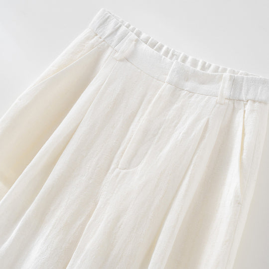 Damen Leichte High‑Waist Leinenmix Palazzohose mit weitem Bein, Bundfalten und elastischem Rückenteil Nord Taschen