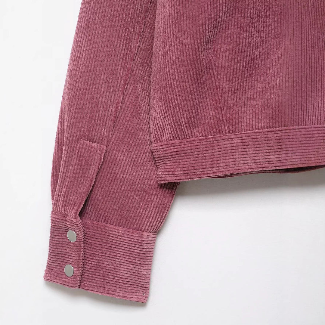 Damen Kurze Cord-Collegejacke mit Kunstlederkragen und aufgesetzten Pattentaschen Nord Taschen