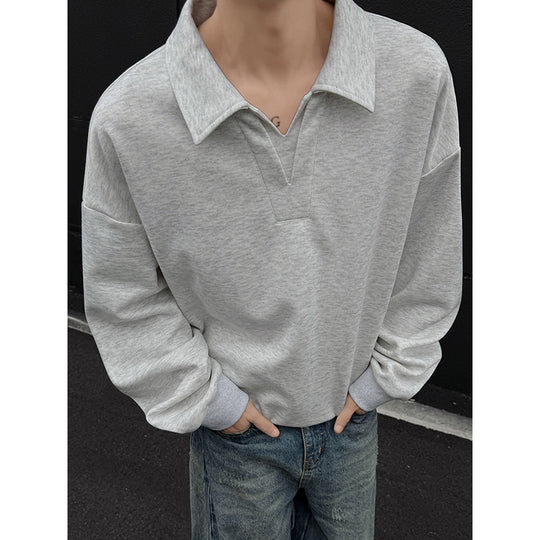 Herren Oversized Polo‑Sweatshirt mit tiefem V‑Ausschnitt, Hemdkragen und gerippten Bündchen Nord Taschen