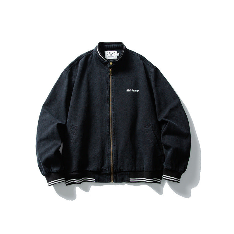 Unisex Kastig geschnittene Baumwoll-Canvas Bomberjacke mit Stehkragen und geripptem Saum Nord Taschen